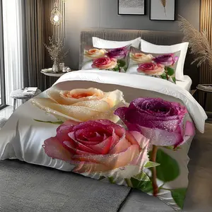 JIT 2/3-Piece Ultra-Soft Peach Skin Multi-Colored Rose Print Bedding Set (1 Duvet Cover + 1/2 Pillowcases)  Christmas & Valentine's Gift