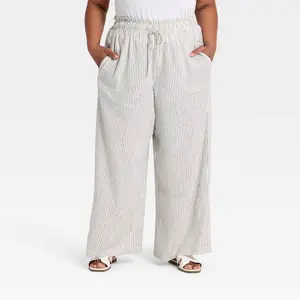 Women's Tie-Front Wide Leg Linen Pull-On Pants - Ava & Viv