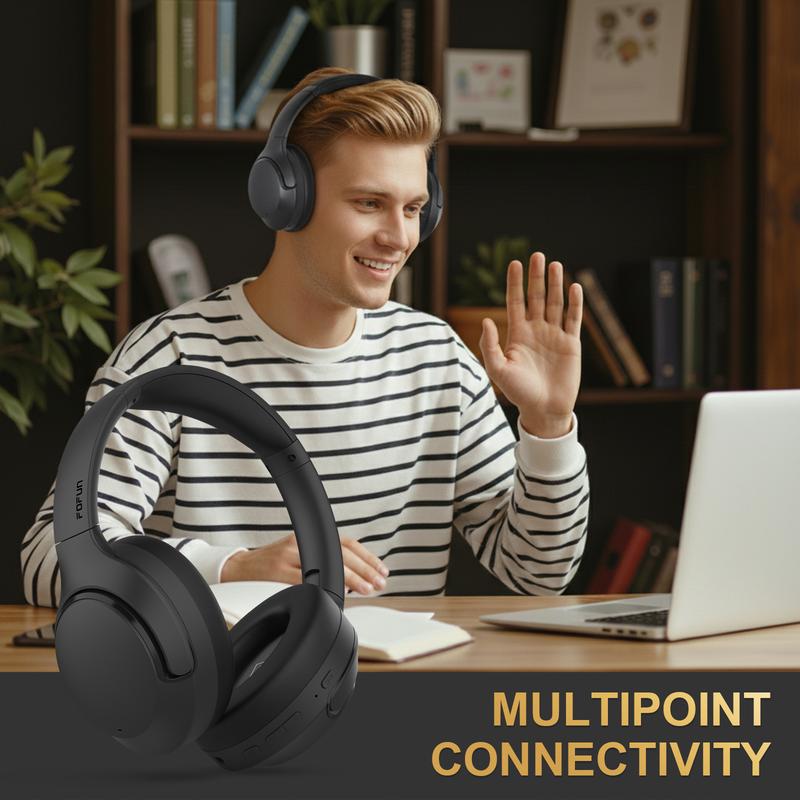 FoFun Multifunctional NC50 Hybrid ANC Wireless Headphones, Built-in Mic, Low Latency,Be aware of safety mode,Custom EQ, Over-Ear, Android/iPhone