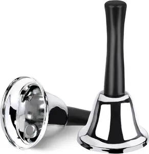 Hand Bell 2 Pack Silver Steel Bell Ringing Bell with Handle Dinner Bells  Inside Classroom Bell Food Line Alarm Jingles Ringing (Silver)