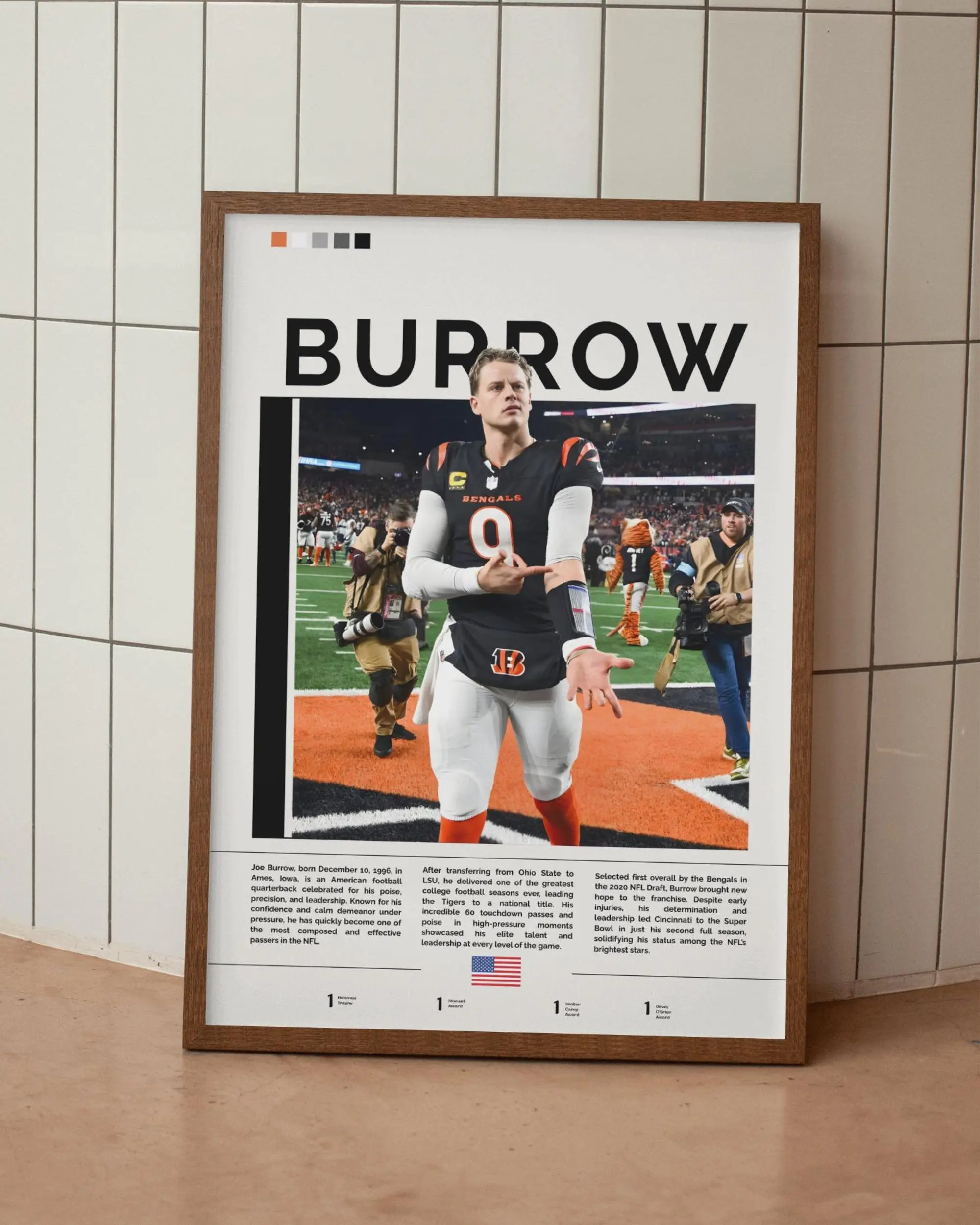 Joe Burrow Poster, Sports Room Art, Football Print( Unframed-Print Only )
