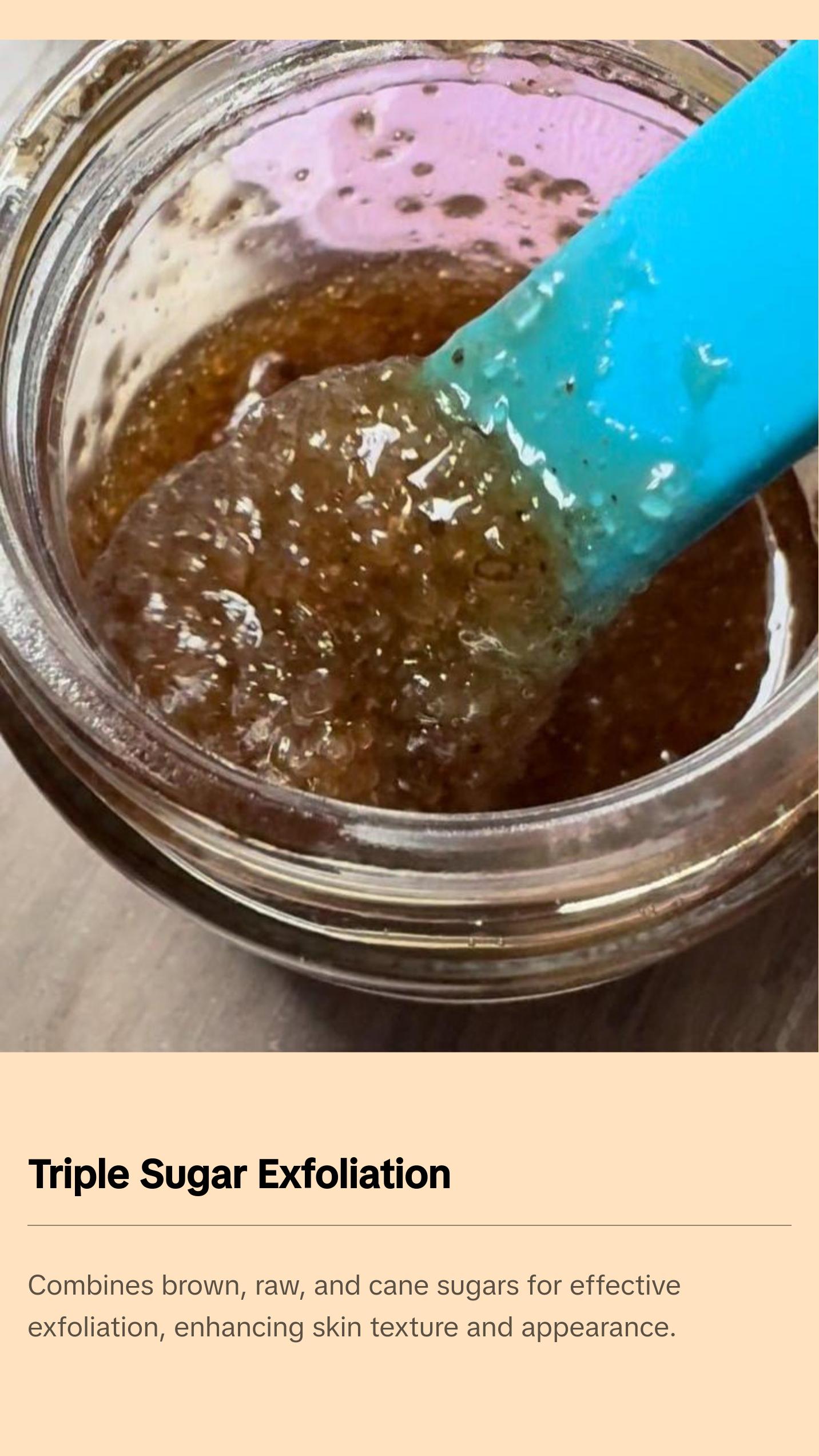 Triple Sugar Chia Sugar Scrub - 3 Sugar Chia Body Scrub Exfoliating & Skin Softening Vegan Formula with Brown Raw & Cane Sugar Omega-Rich Chia Seeds & Moisturizing Oils Aloe Aloe Vera