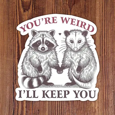 Funny You'Re Weird I'Ll Keep You Sticker, Opossum Possum Raccoon Decal Sticker, Sticker Decals, Suitable For Car, Laptops, Cups, Tumblers, Skater, Sticky Note, Library Bags, Perfect Friends Gifts