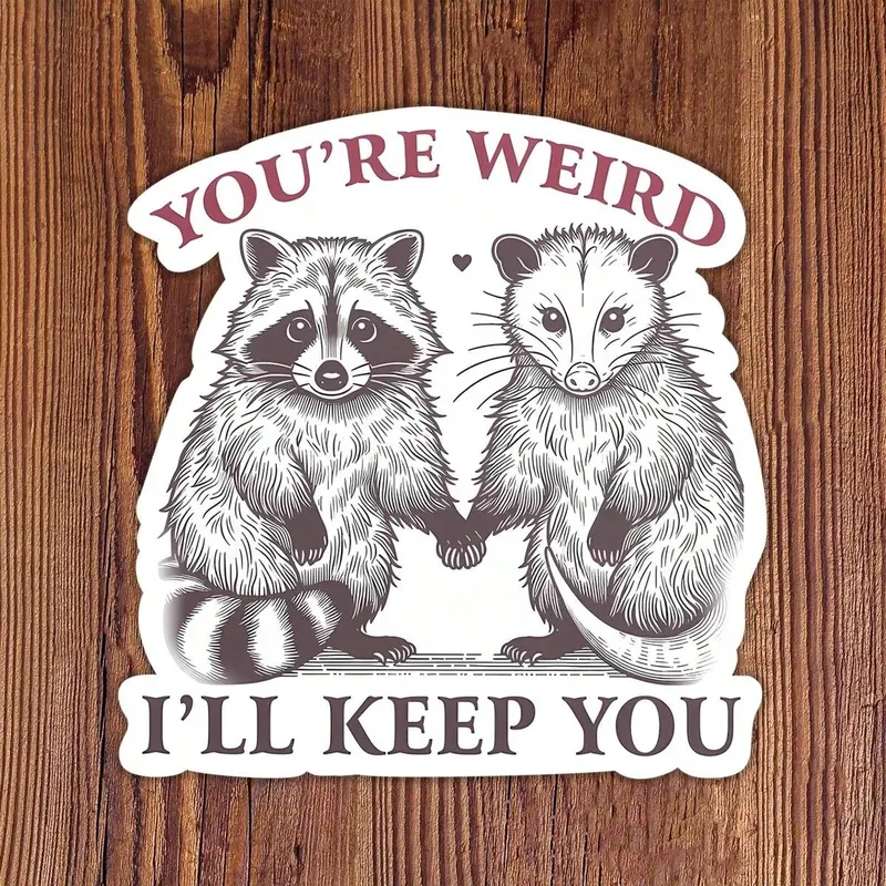 Funny You'Re Weird I'Ll Keep You Sticker, Opossum Possum Raccoon Decal Sticker, Sticker Decals, Suitable For Car, Laptops, Cups, Tumblers, Skater, Sticky Note, Library Bags, Perfect Friends Gifts