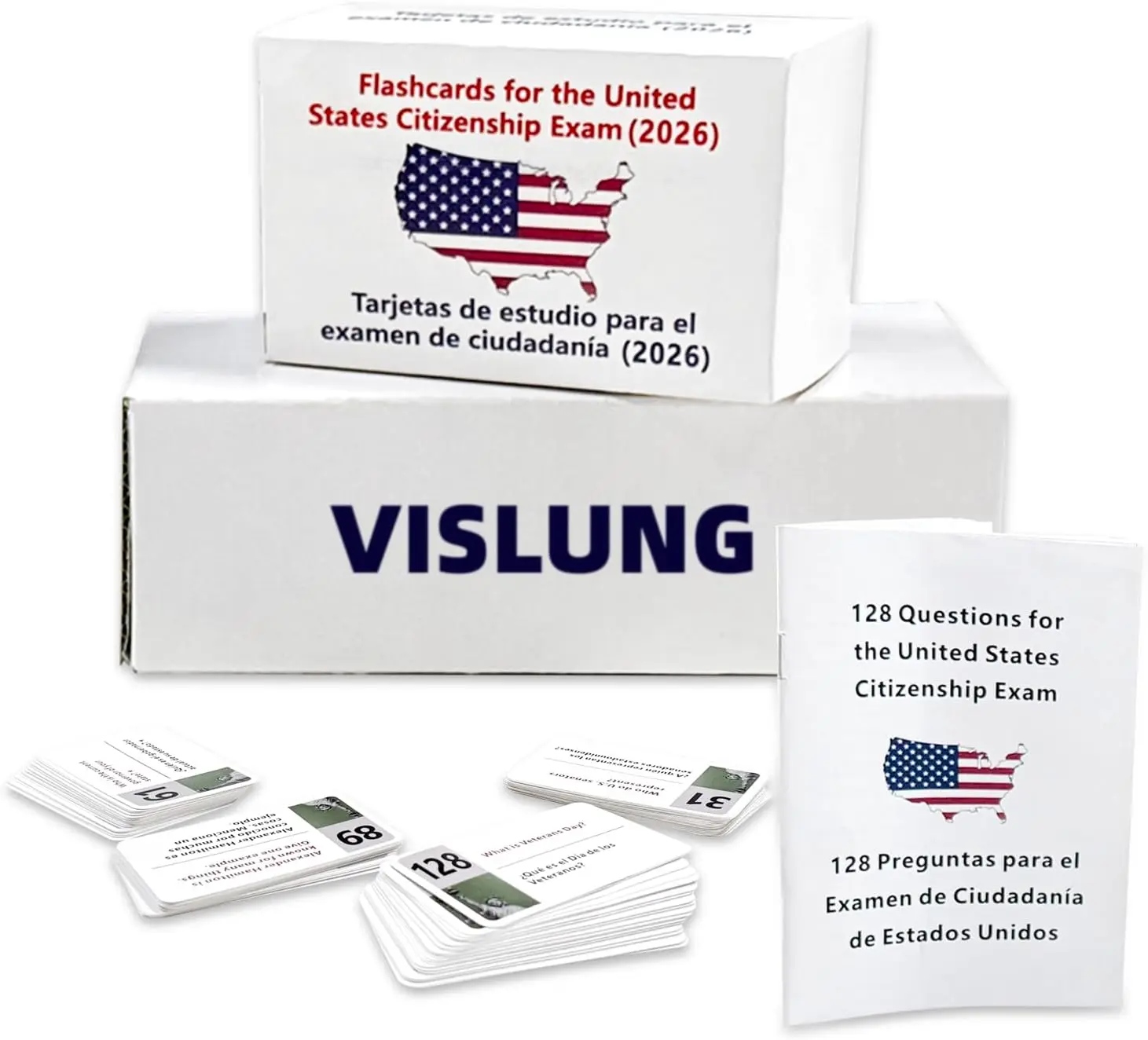 U.S. Citizenship Test Flash Cards Collection English Spanish Bilingual 128 Official Civics Questions Answers for Naturalization Exam Prep Combo