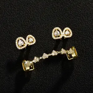 2025 Full Iced Out 6-Teeth Heart Grillz Set - Unisex Top & Bottom Hip Hop Caps, Punk Rapper Halloween Flame Cosplay