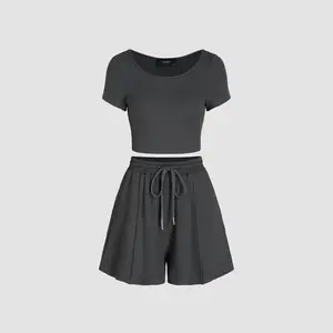 Cider [3 colors, size 0-26] Scoop Neckline Crop Top & Stitch Shorts Set SwimWeek