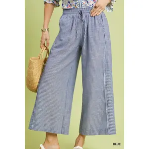 Umgee Linen Blend Striped Wide Leg Pants