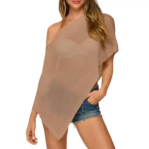Fisoew Womens Sheer Poncho Top Lightweight Knit Bolero Shrug Mesh Off The Shoulder Y2K Going Out Beach Swimsuit Coverup #Springtok #TikTokShopJumpstartSale