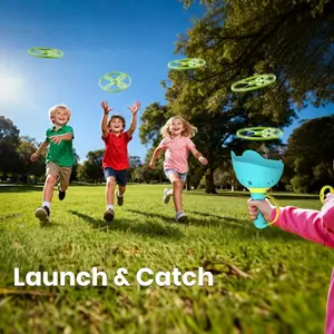 Fly Disc Launcher Toy for Kids Aged 3+, Safe Manual Operation, Enhances Hand-Eye Coordination, Perfect for Active Outdoor Game Activities, Includes 8 Fly Discs