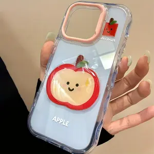 Cute 3D Apple Design Soft Silicone Case for iPhone 16/15/14/13 Full Series Shockproof Protector with Pendant Fruit Excellent Quality Gift for Good People Cover Protective