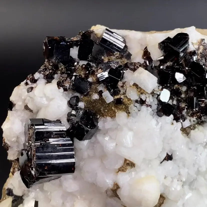 Red Brown Vesuvianite Idocrase Crystals with Albite, Pyrite, on Matrix