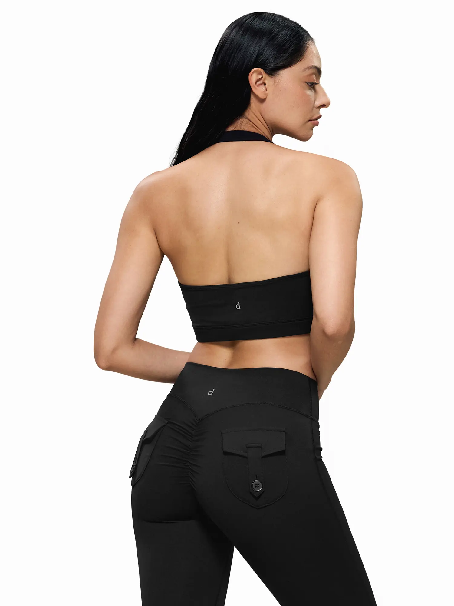 FDR X AOSSIO Women's Deep V-Neck Halter Sports Bra Crossover Wrap Front Padded Yoga Crop Top Naked Feeling Backless Activewear