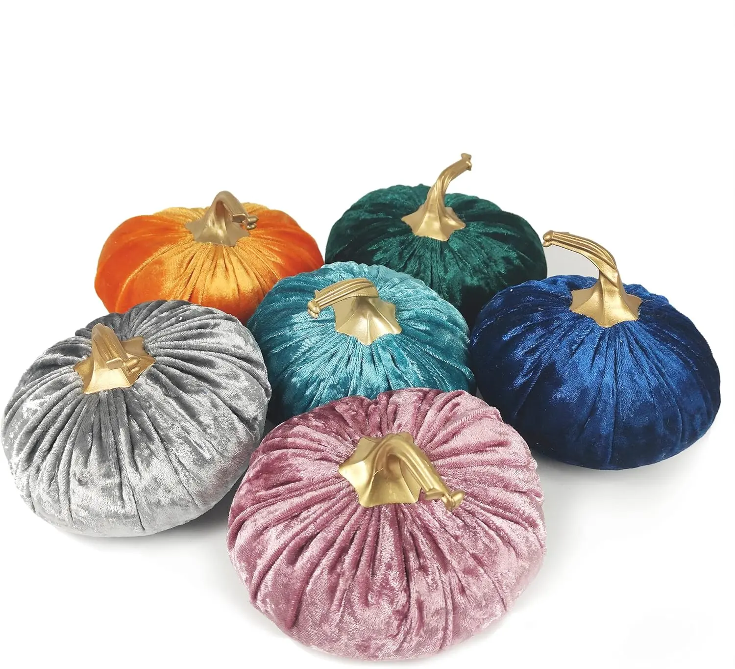Ogrmar 6 Pack Velvet Artificial Pumpkins Set Velvet Fabric Decoration Pumpkins Lifelike Harvest Pumpkins for Halloween Fall Harvest Festival, Thanksgiving Decoration
