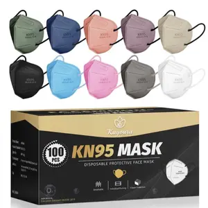 Kayoura 100-Pack Adult KN95 Face Masks - 10-Color Disposable 5-Layer Breathable Safety Cup Dust Masks with 5 Adjustable Holders, Bulk Assortment (Black, White, Pink, Blue, Grey) Protection Protective Healthcare