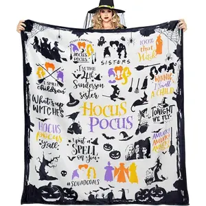 Hocus Pocus Poster Pattern Blanket, Soft And Cozy Throw Blanket, Cool Bedroom Bedding Blanket, Warm Nap Blanket For Home Office Travel Camping, Halloween Gift, Christmas Gift, Christmas Decorations Horror