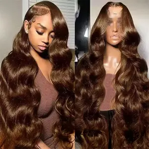 Bling Hair Chocolate Brown 13x6 Brazilian Body Wave/Straight Lace Front Human Hair Wigs 4# Colored Pre Pucked HD Lace Frontal Wigs 7x5 Glueless Wigs For Women