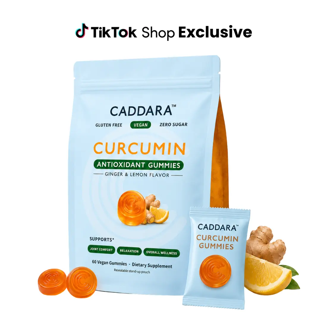 Caddara Curcumin Gummies - Lemon Ginger - Joint Comfort, Relaxation & Overall Wellness - Sugar-Free - Gluten-Free - 60 Gummies