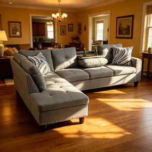Grey Linen 3-Piece Sofa Set Living Room Sofa, premium natural grey linen fabric, breathable skin-friendly texture, high-resilience thick cushions, sturdy solid frame, modern minimalist 3-piece combo furniture for living room decor