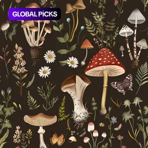 Bohemian Style Self-Adhesive Wallpaper Roll, Plant Mushroom Pattern Waterproof Wall Paper, Peel & Stick Removable Moisture Proof Decor #GLOBAL PICKS