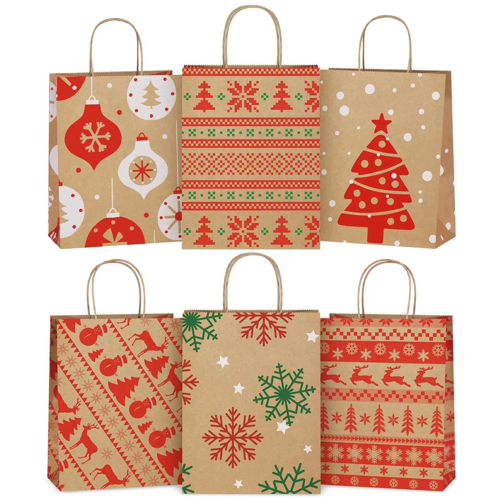 24Pcs Variety Kraft Paper Christmas Gift Bags with Handles for Xmas Party Favor and Holiday Gifts - Perfect for Office Stationery Supplies