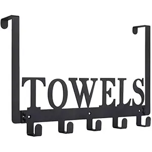 Over The Door Hooks Towel Holder for Bathroom, Bathroom Organizing Accessories, Door Mount Towel Rack Towel Hooks for Bedroom Kitchen, Durable Metal Sandblasted Finish, Easy Installation, Bathroom Accessory, Bathroom Organization