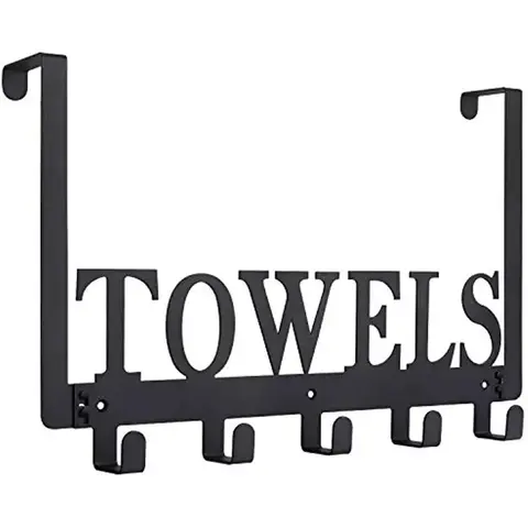 Over The Door Hooks Towel Holder for Bathroom, Door Mount Towel Rack Towel Hooks for Bedroom Kitchen, Durable Metal Sandblasted Finish, Bathroom Accessories