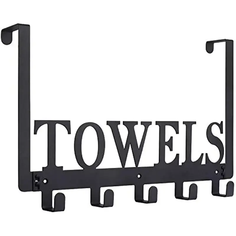 Over The Door Hooks Towel Holder for Bathroom, Door Mount Towel Rack Towel Hooks for Bedroom Kitchen, Durable Metal Sandblasted Finish, Bathroom Accessories