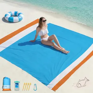 Famstar Beach Blanket Oversized Extra Large78 X 81",Waterproof Sandproof Beach Blanket 1-7 Adults Lightweight Durable for Travel Camping Hiking Picnic (78" X 81", Orange&Blue)