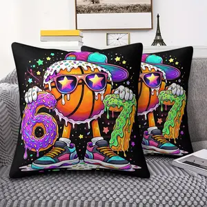 Vibrant Cartoon Style Basketball Throw Pillow with Digital Print, Featuring Drippy Icing & Colorful Sprinkles, 45cm Square Cushion Includes Pillow Insert, Perfect for Fun Bedroom & Living Room Decor, Playful Party Atmosphere Accents
