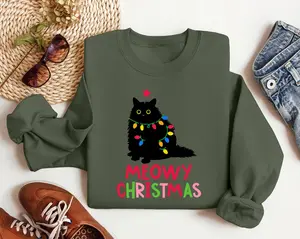Gildan Sweatshirt,Meowy Christmas Shirt, Cat Christmas Sweatshirt, Christmas Cat Mom Sweater, Catmas Gift For New Year, Xmas Crewneck