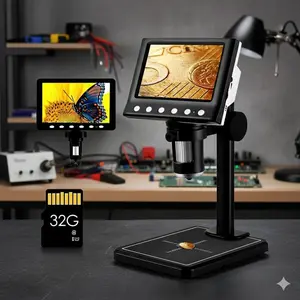 Portable Digital USB Microscope 8 LED Lights 32GB Memory Card  for Circuit Repair Jewelry Authentication Specimen Insect Research Science Lab Teaching