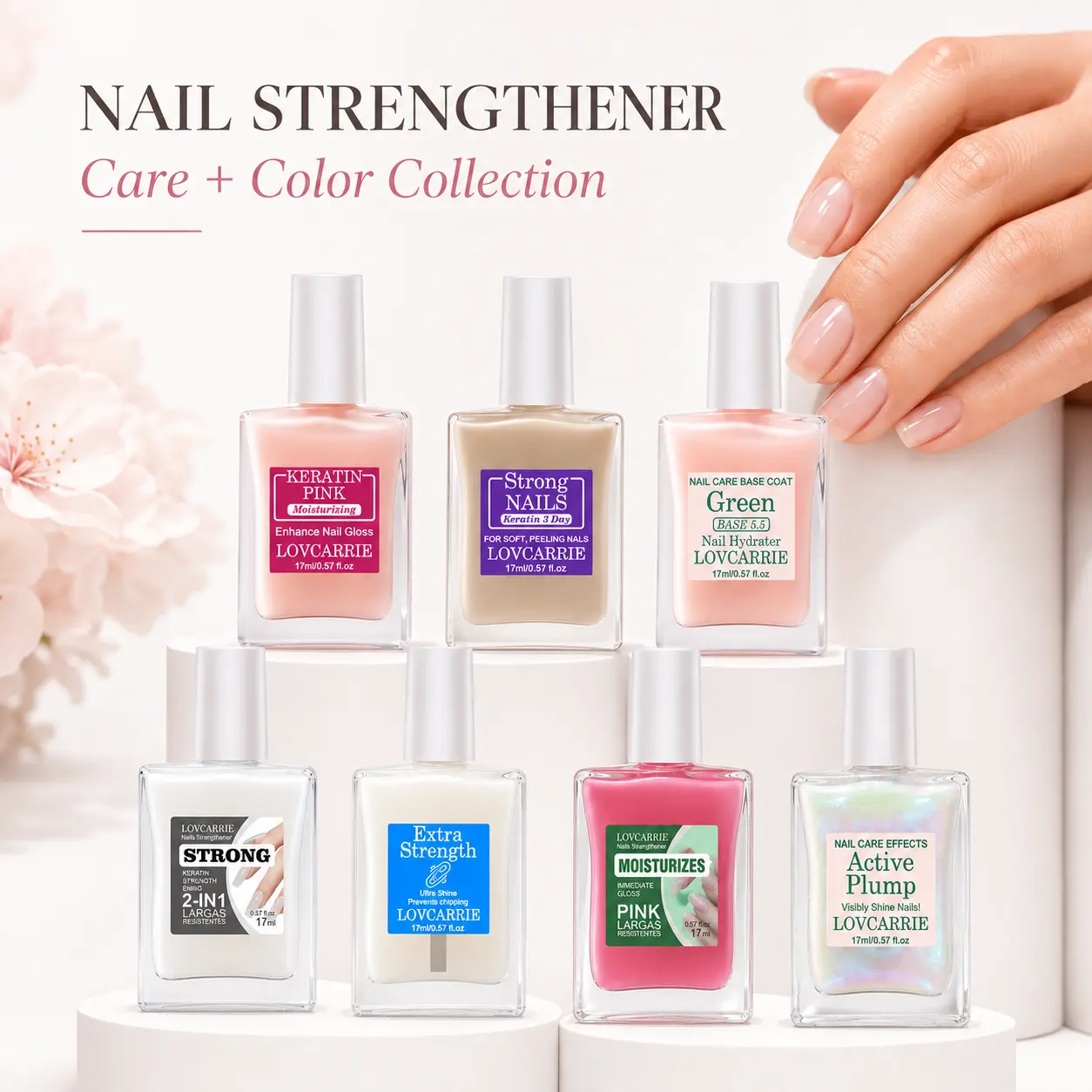 LOVCARRIE Nail Strengthener Care + Color Collection Hardening Liquid Treatment - 17ml Bottle for Brittle Casual Natural Nails, Quick-Drying Ultra-Shine Manicure Supplies, Nail Supplies, Adults