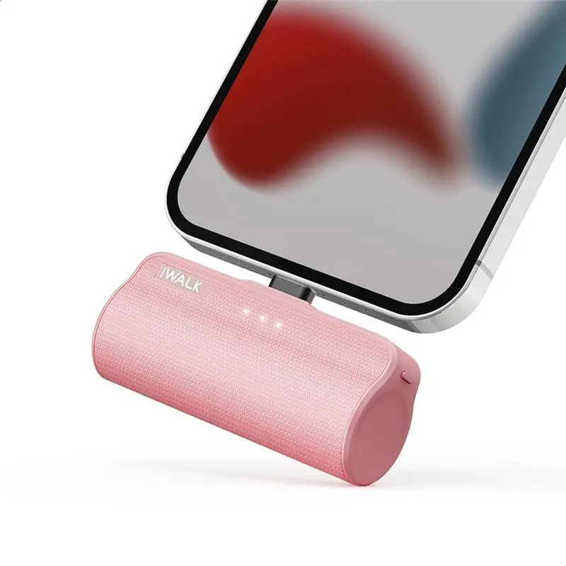 iWALK Mini Portable Charger for iPhone 14/13/13 Pro/12/12 Pro/11/XR/XS/X/8/7/6, 3350mAh Ultra-Compact Power Bank with Built-in Cable, Pink Design