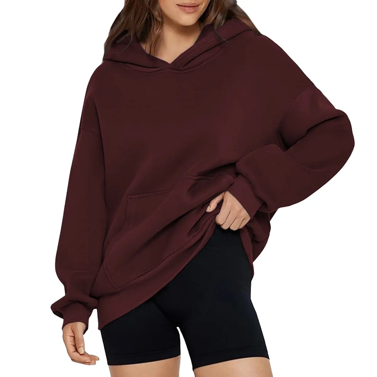 Women's Baggy Ribbed Oversized Hoodie - Casual Fleece Comfy Pullover Sweatshirt with Long Sleeves, Kangaroo Pocket, Matching Jeans Compatible for Cozy Everyday Wear, Minimalist, Fabric
