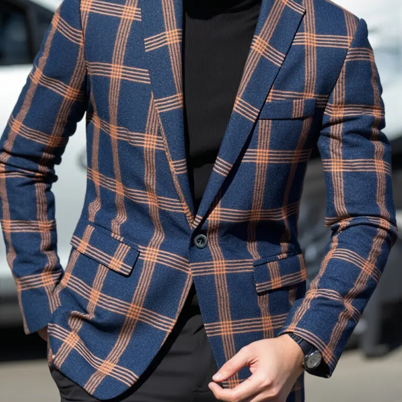 Men's Plaid Blazer Jacket, Long Sleeve, Formal & Casual Wear, Stylish Business Casual, Perfect for Daily Use & Special Occasions