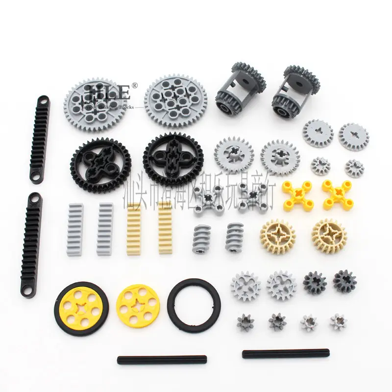 Cross-border hot-selling technology building block components compatible with domestic small particle mechanical gears and racks, available as mixed loose parts