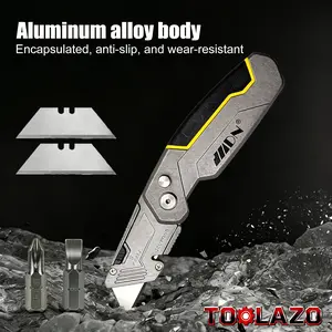 Heavy-Duty Folding Multitool Knife,Premium 6-in-1 box cutter & screwdriver for warehouse work. Features quick-change blade, 2 spares, built-in magnetic bits. Compact EDC with pocket clip — Perfect Father’s Day gift.