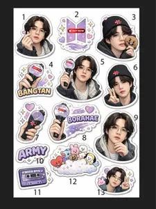Kpop Army Purple Fan Sticker Pack, Bangtan Inspired Idol Aesthetic Vinyl Decals for Laptop Bottle Journal