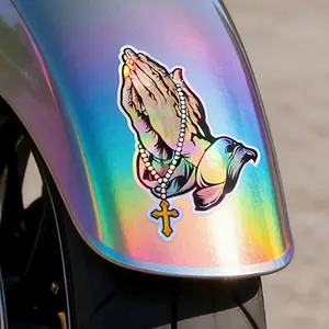 Colorful Laser Car Sticker Waterproof Vinyl Decal with Praying Hands Rosary Cross for Vehicles Car Decals