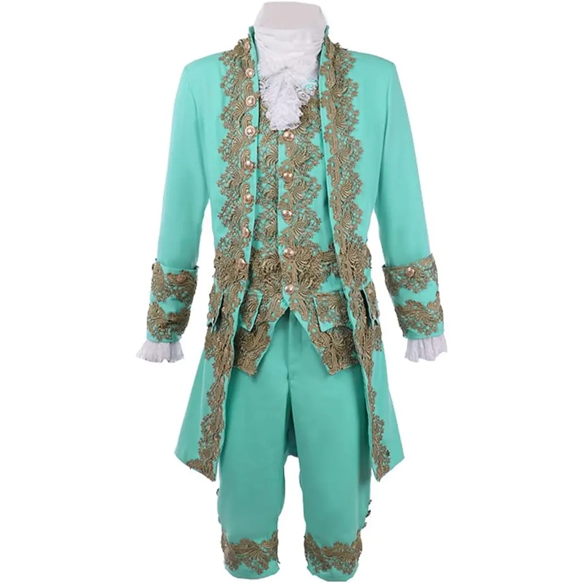 Men‘s Victorian Costume Rococo Green Suit Jacket Vest Prince Cosplay Outfit