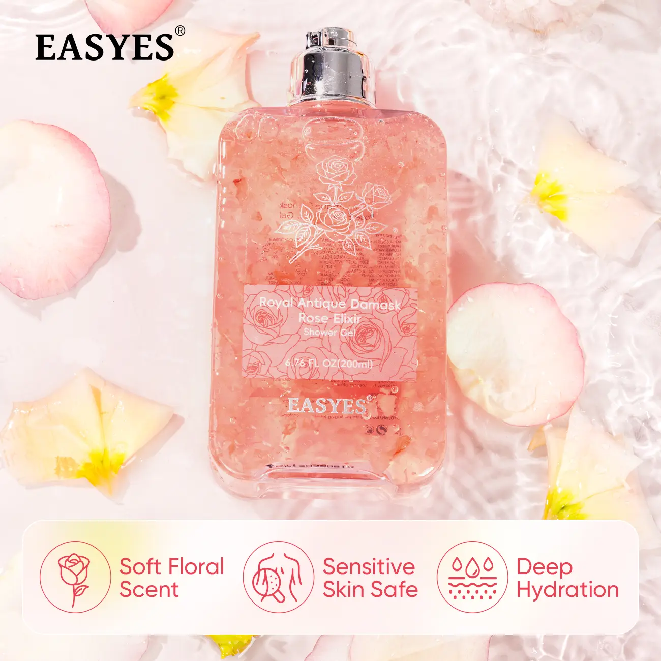 【Easyes】Rose Essence Native Body Wash - for Dry Sensitive Skin 3X repair Deep Instant relief of dryness and itching Red rose fragrance Moisture Soft Skin vegan no animal testing The best choice for gifts -N