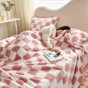 【Summer Deals】ROSEKIND Checkerboard Pattern Super Soft Blanket - Patterned Plush, Cozy Knit, Fluffy Fabric, Light Comforter Throws, Cloud Soft for Cool Relief, Ideal for Sofa/Chair,  Flannel Plush Throws, Room Decor, Home