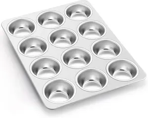 Muffin Pan Cupcake Baking Pan Set, Stainless Steel Muffin Tin Tray for Mini Cake Tart Quiche, Oven & Dishwasher Safe, Non-toxic & Heavy-duty, (12 Cup, 1Pc)