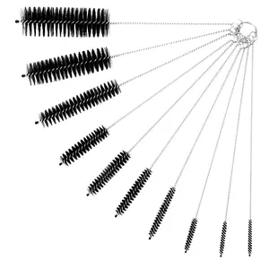 Stainless Steel Straw Cleaner Brushes 10 Pack - Extra Long Durable Brushes for Tumbler/Sippy Cups/Water Bottles/Tubes. Dishwasher Safe & Anti-Rust (Black).