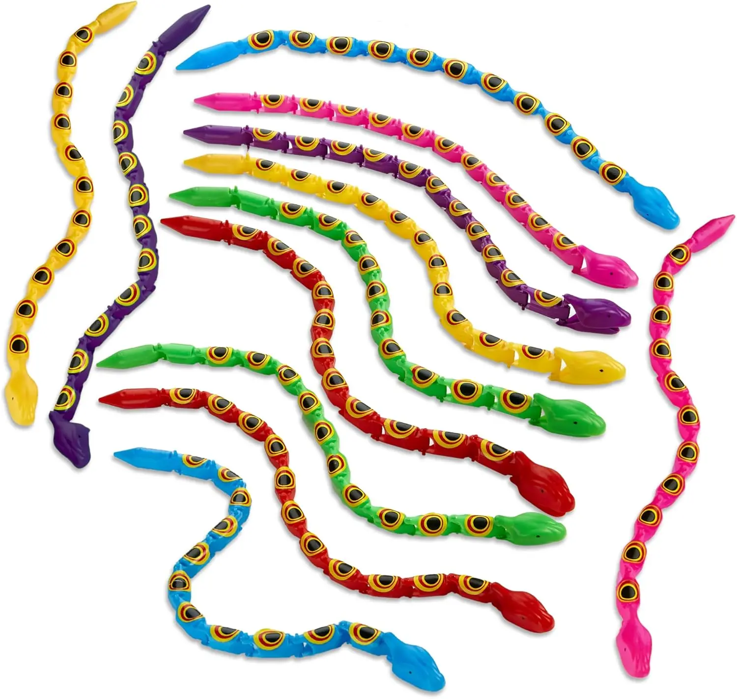 Playbees Wiggly Jointed Snakes - Pack of 24 - Wacky Fun and Educational Plastic Toys for Kids Learning, Carnival Prize, Party Favor Fidget Toy for Kids,...
