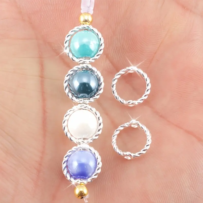 30pcs 9mm/8mm/6mm Silvery Round Bead Frame Golden Oval Rope-Style Spacer Beads Connector Decoration Accessories Decoration Items Suitable for DIY Necklace Bracelet Earring Pendant Jewelry Making Accessories