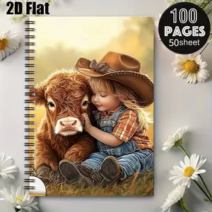 1 Spiral Coil Notebook 5.7x8.26 inch, Durable Binding, Perfect for Farmhouse Daily Journal, Kids Animal Lover's Diary, Cowboy Themed Notebook, Ideal Gift for Children's Day, Birthday Present for Little Ranchers, Adorable Cow Pattern Note Book for