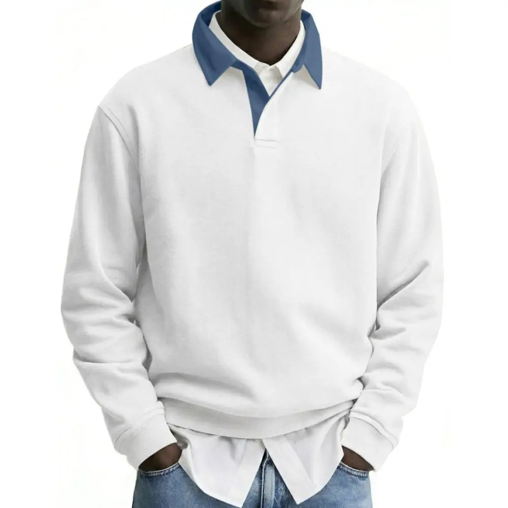 JMIERR Mens Long Sleeve Polo Sweatshirts Casual Collared Pullover Shirts | Color block, 1/4 button polo collared, Cotton blend, Soft fleece lined, Old Money, Oversized, Fall & Winter