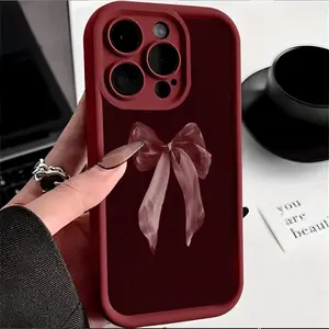 Background Deep Bow Pattern iPhone Case, Anti-Drop Straight Edge High Aesthetic Protection Cover for iPhone 17 Pro Max 16 Pro Max
